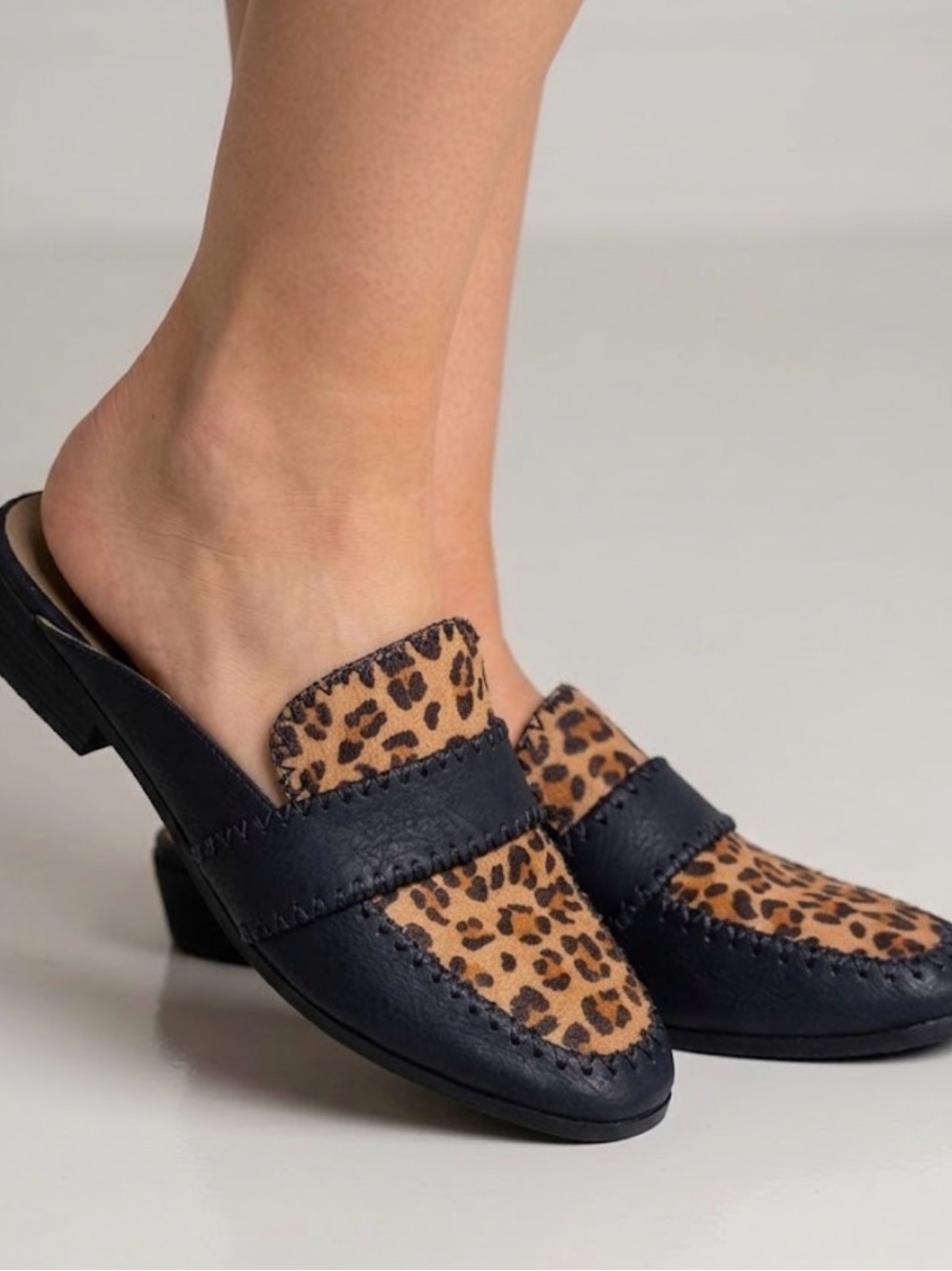 Corkys Leopard Print Backless Mule in Black and Tan